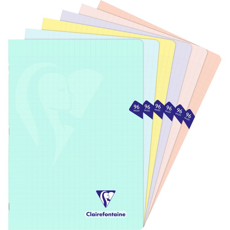 Cahier piqué Clairefontaine Mimesys Pastel A4 grands carreaux 96 pages
