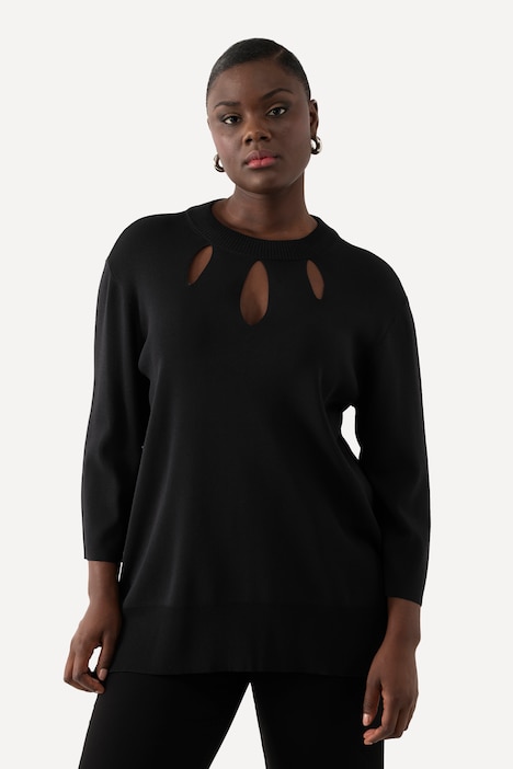 Pullover, Cut-Outs, Stehkragen, 3/4-Arm, Rippstrick