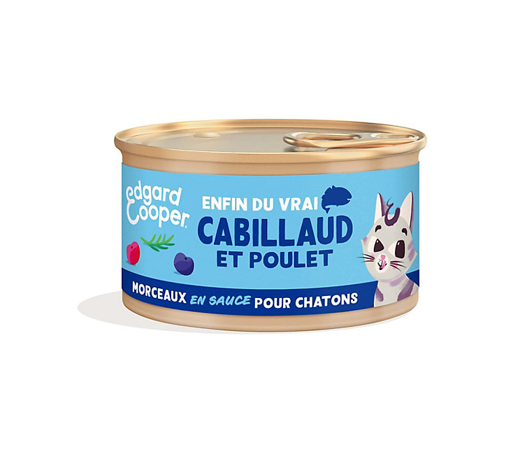 Pâtée morceaux en sauce pour chatons au cabillaud et au poulet 85g Edgard cooper