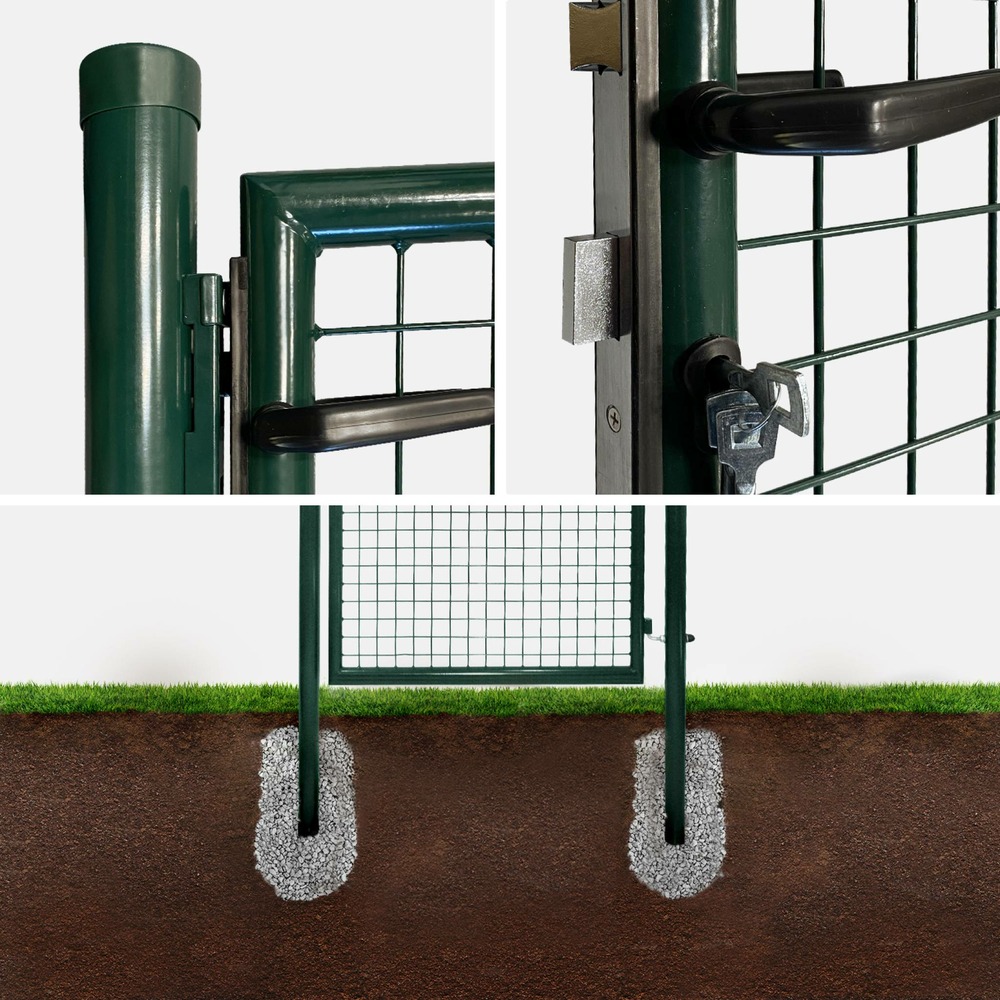 Portillon de jardin en métal vert. Double sens d'ouverture. Avec serrure.150x100cm