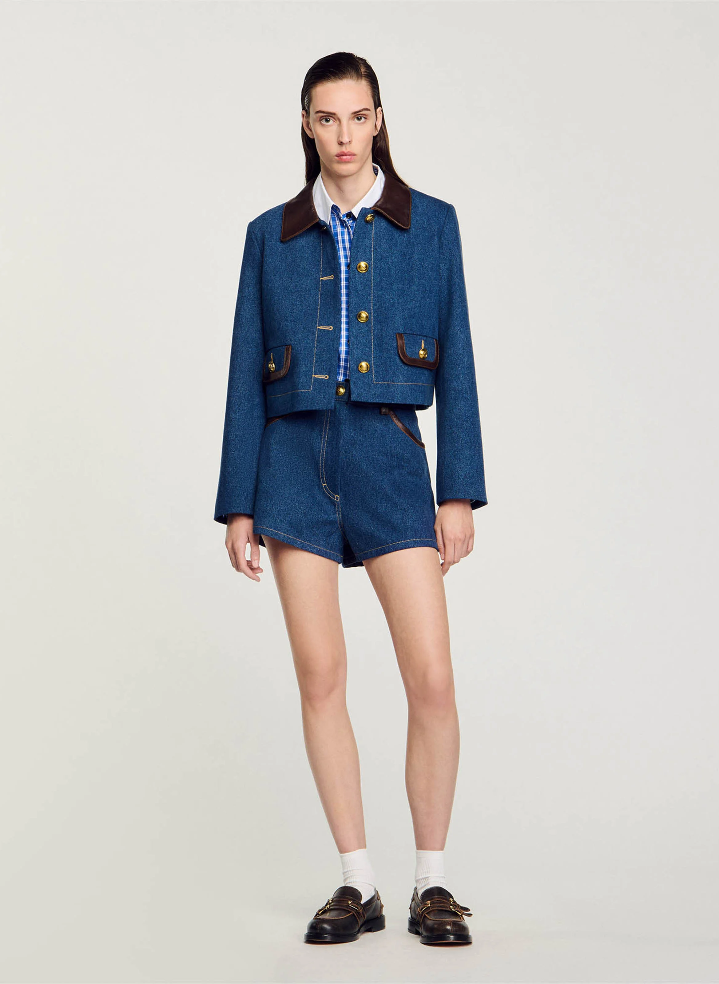 Veste col classique droite en coton | Bleu