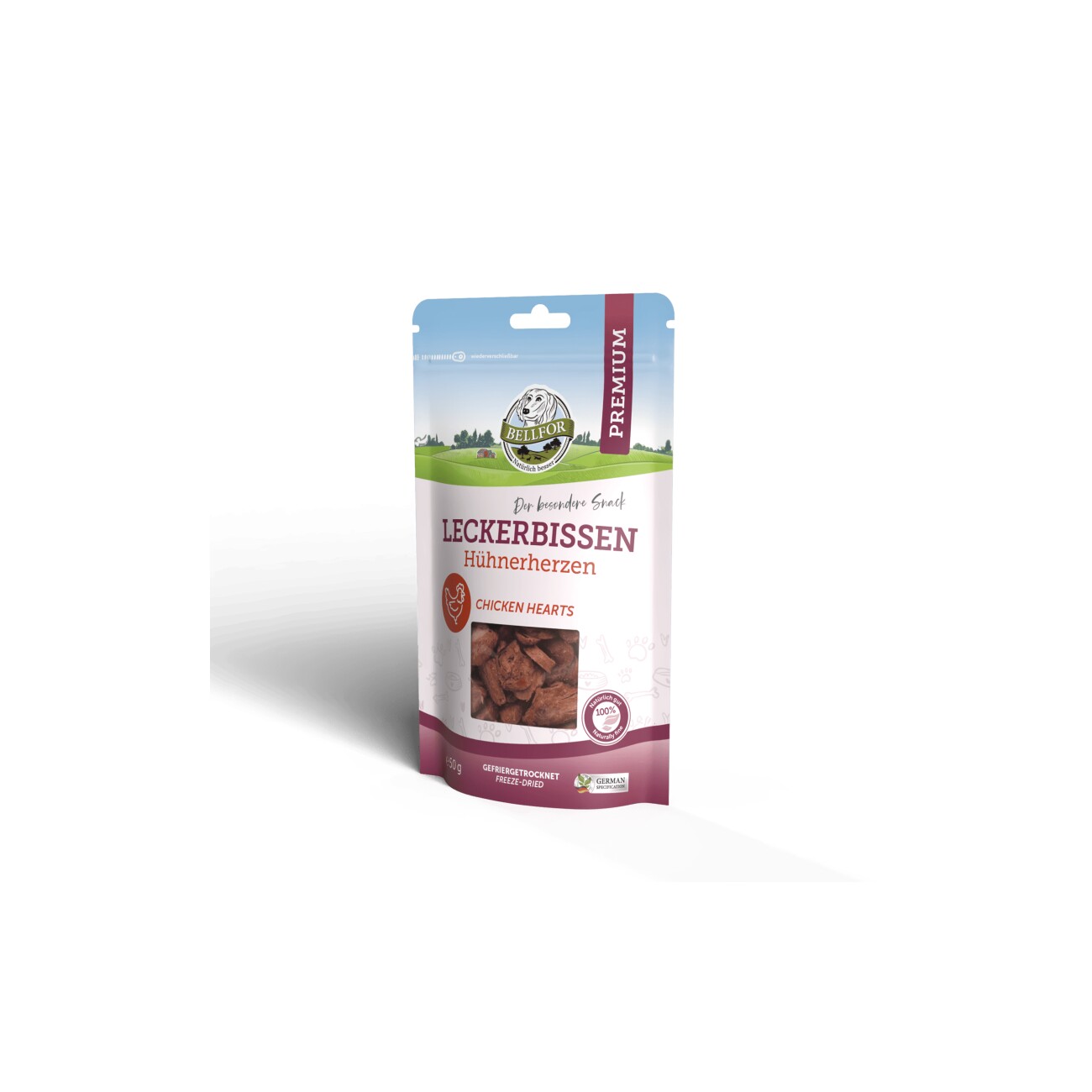 Bellfor Gesunder Freeze-Snack für Hunde - Hühnerherzen (gefriergetrocknet)