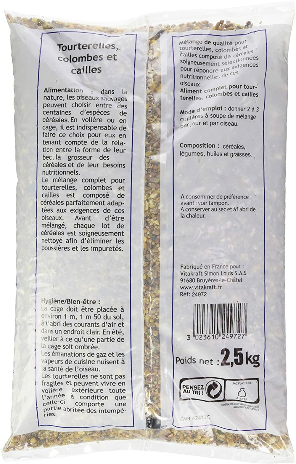 Menu vitobel coussin mélange de graines tourterelle 2,5kg