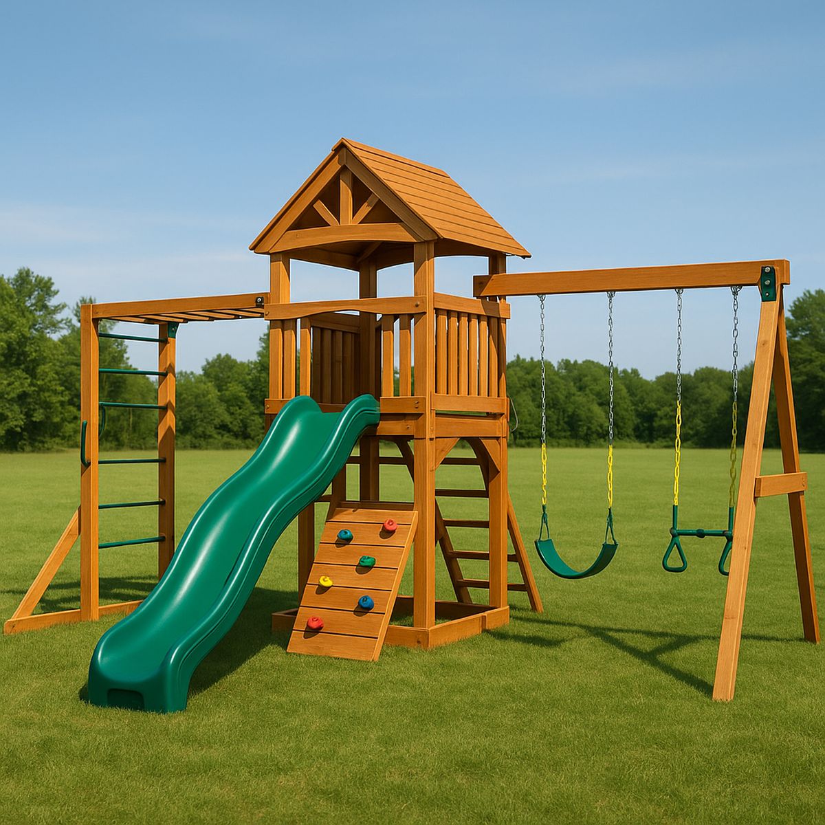 Kinder Outdoor Spielplatz Holz mit Rutsche und Schaukel 360x300x250 cm