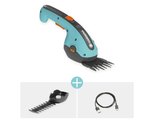 GARDENA ClassicCut Li 2,5Ah accugrasschaar incl. USB-C-laadkabel en struikschaaropzetstuk