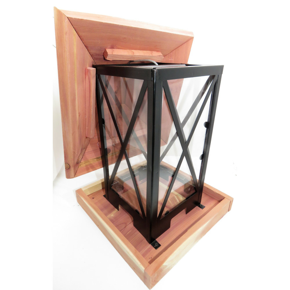 Mangeoire silo à graines, bois métal plexi 22 x 22 x 32 cm pour oiseaux.