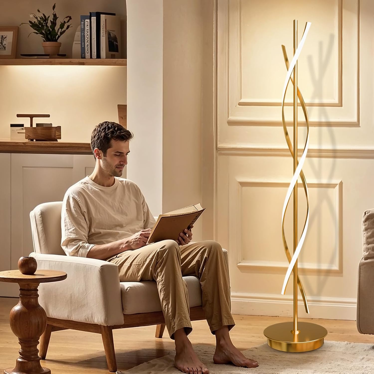 LED Stehlampe Dimmbar Modern Spirale mit Fernbedienung für Deko Schlafzimmer Kinderzimmer, 155cm, Gold