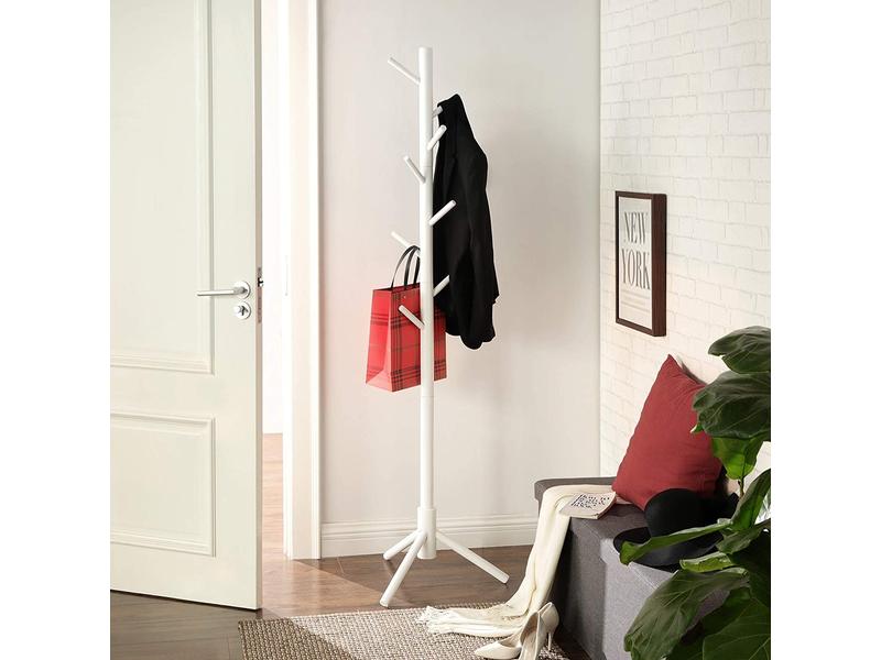 VASAGLE Garderobenständer mit 8 Haken 175 cm, Weiss Garderobe aus Massivholz