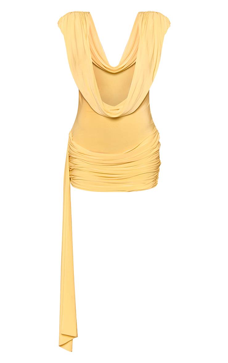 Citron Robe Mini Drapée À Double Couche Avec Col Bénitier Et Détails Fluides