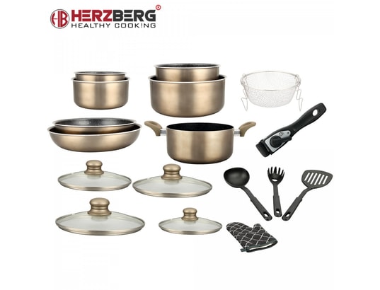 HERZBERG - Ensemble poêles HG-8055: Batterie De Cuisine En Marbre Enduit De 17 Pièces A...