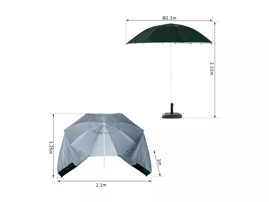 Parasol abri solaire ?2,1 x 2,22H cm protection UPF 50 + sac transport fourni vert foncé