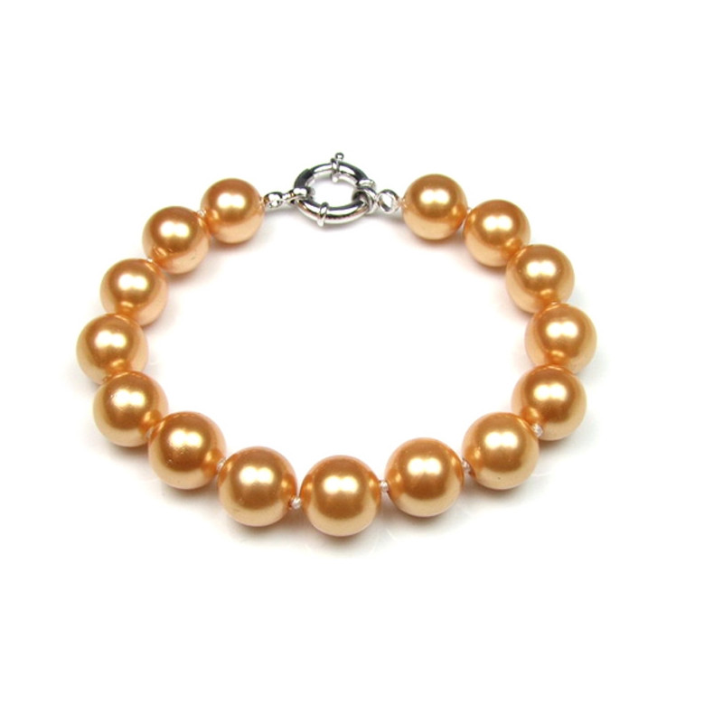 Parure Femme Collier et Bracelet Perles SSS 10 mm couleur Or et Argent 925