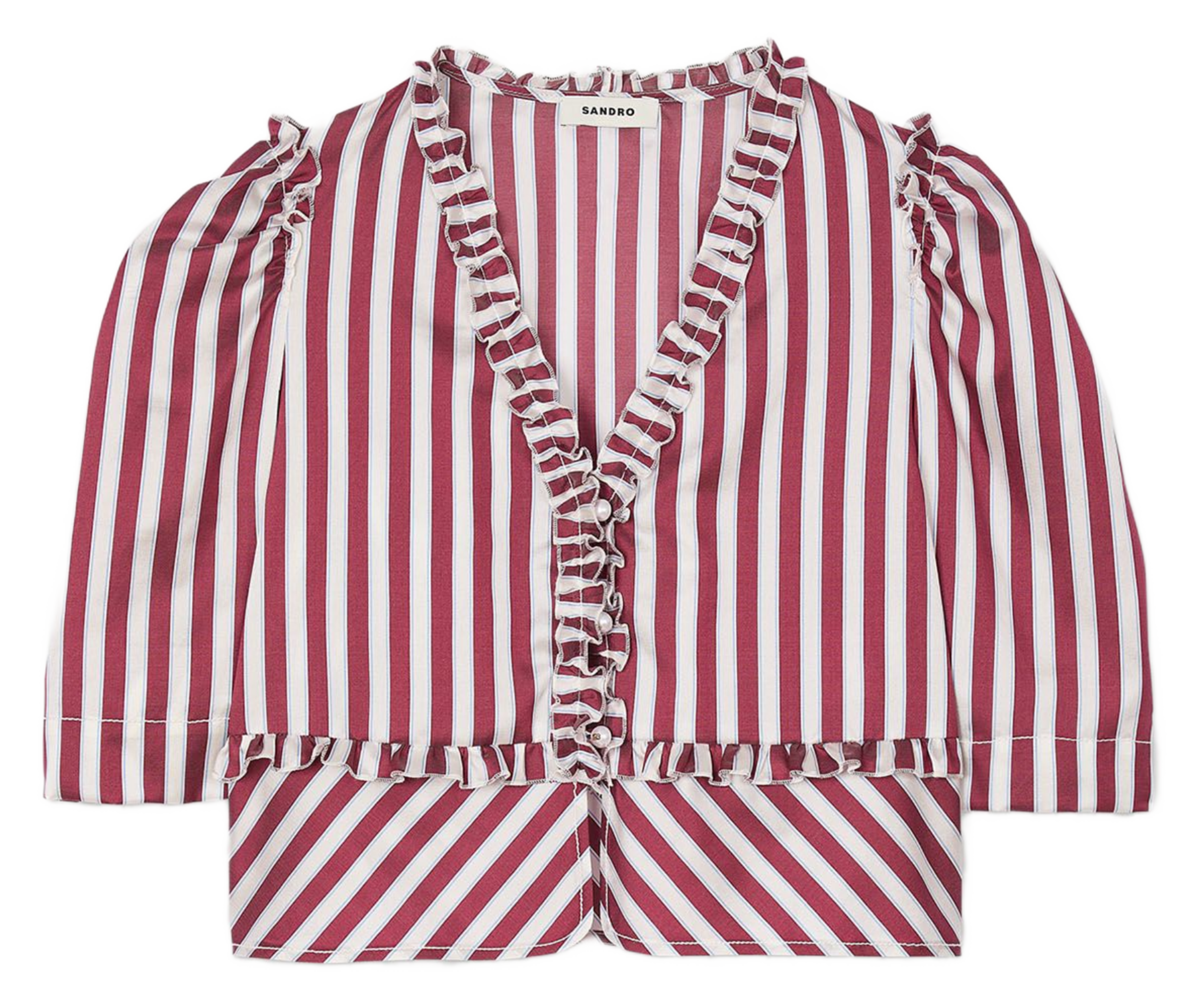 Chemise à rayures et volants | Rouge