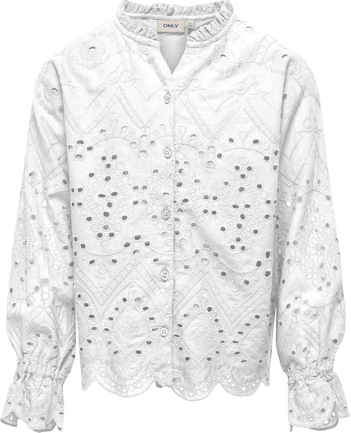 ONLY KOGCLEO LIFE L/S EMB SHIRT WVN Hvid
