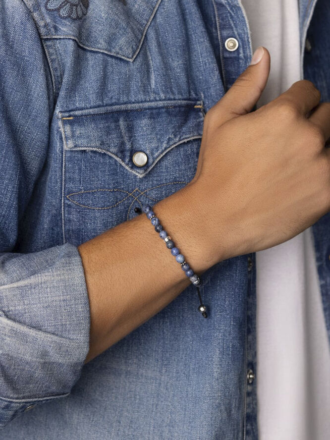 Nialaya Men's Beaded Bracelet With Blue Dumortierite And Silver Blue