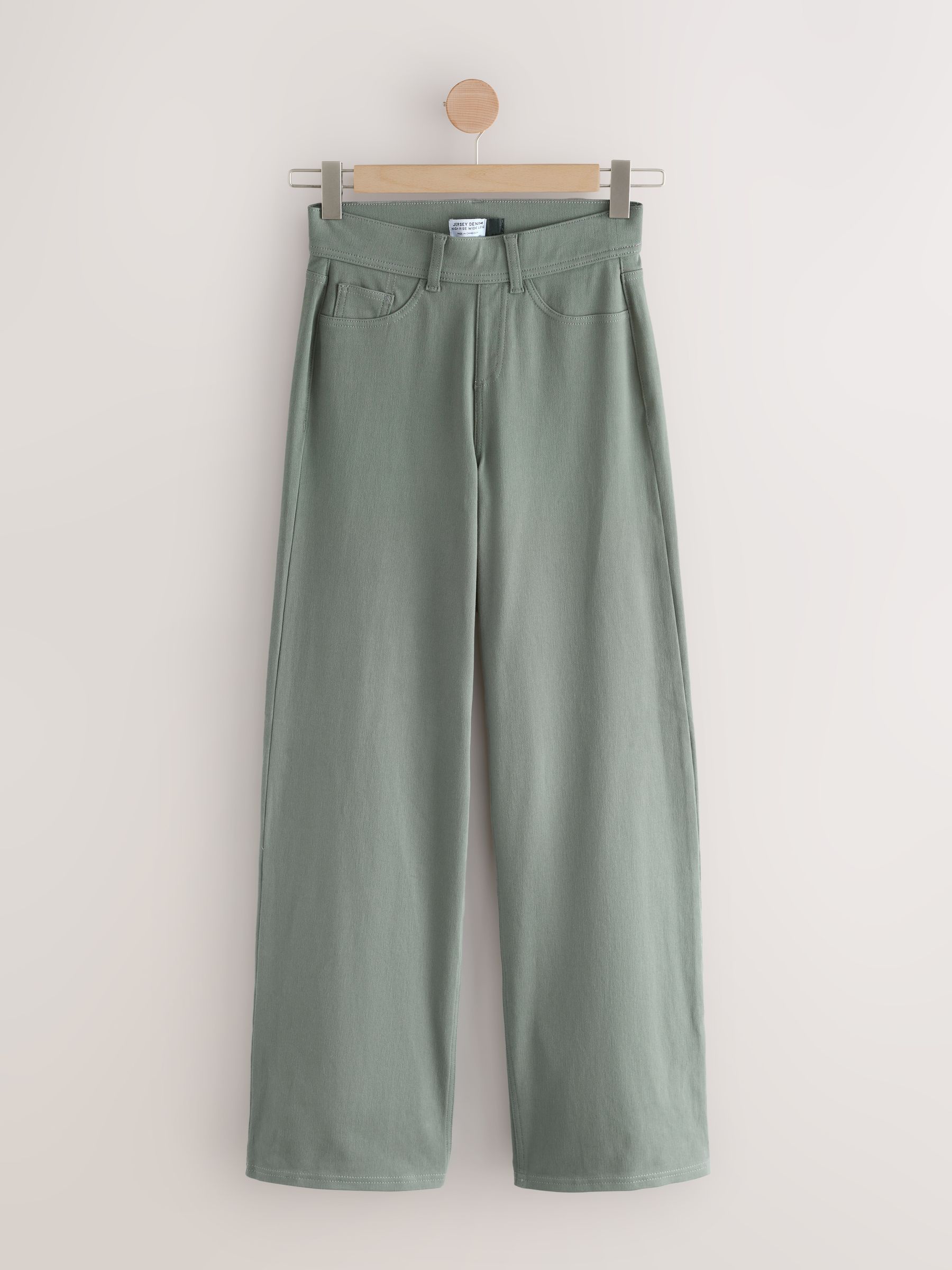 Grijs-groen - Jersey denim broek met wijde pijpen