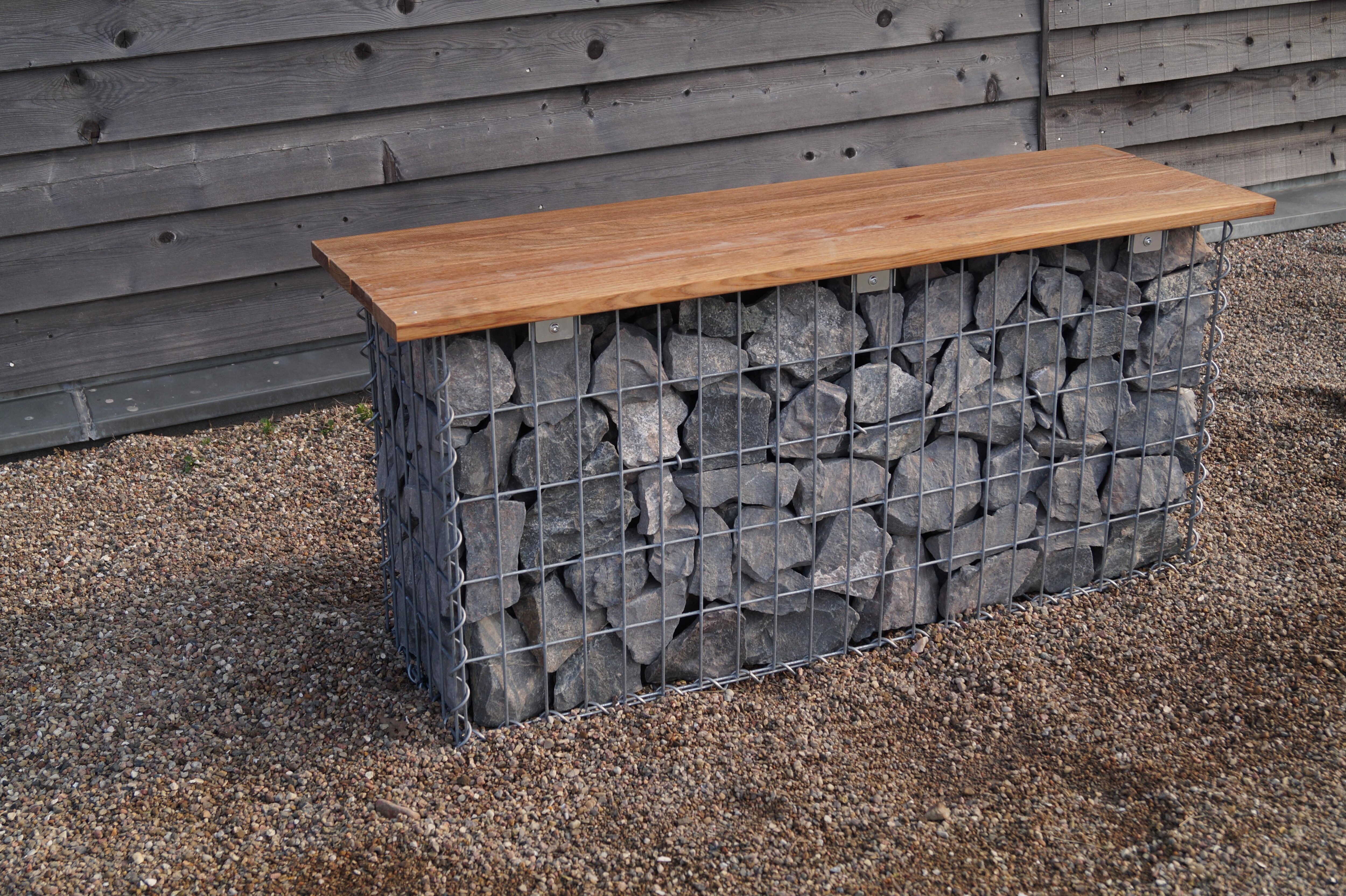 Gabiona Gartenbank Spiralgabione 105 x 50 x 30 cm - 3 TEAK MW 5 x 10 cm