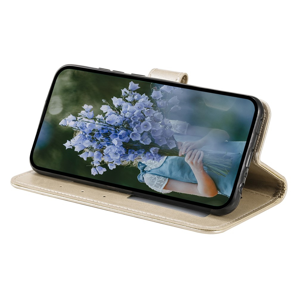 Samsung Galaxy A55 Leder Tasche Wallet - Mandala Flowers Imprint - Gold