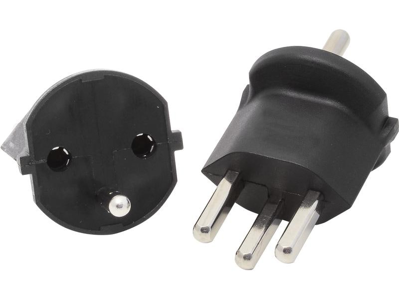 Max Hauri Fixadapter Schuko – Typ 23 Schwarz Deutsch Schuko auf Schweiz T23, 3-polig