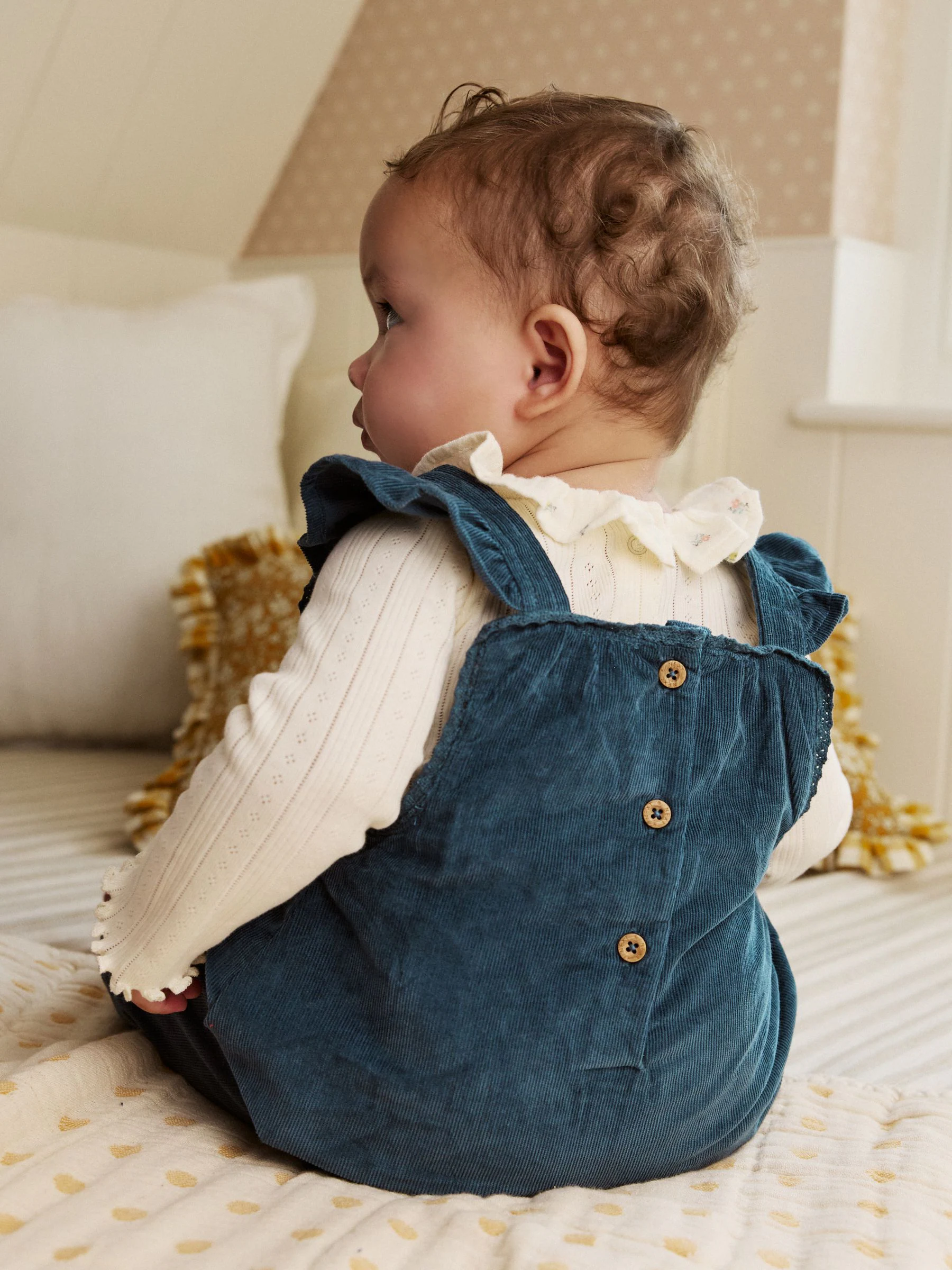 Marineblauw geborduurd - Baby Print Bodysuit met Lange mouwen en Corduroy bretelbroeken Set 2 Pieces (0mnd -2jr)