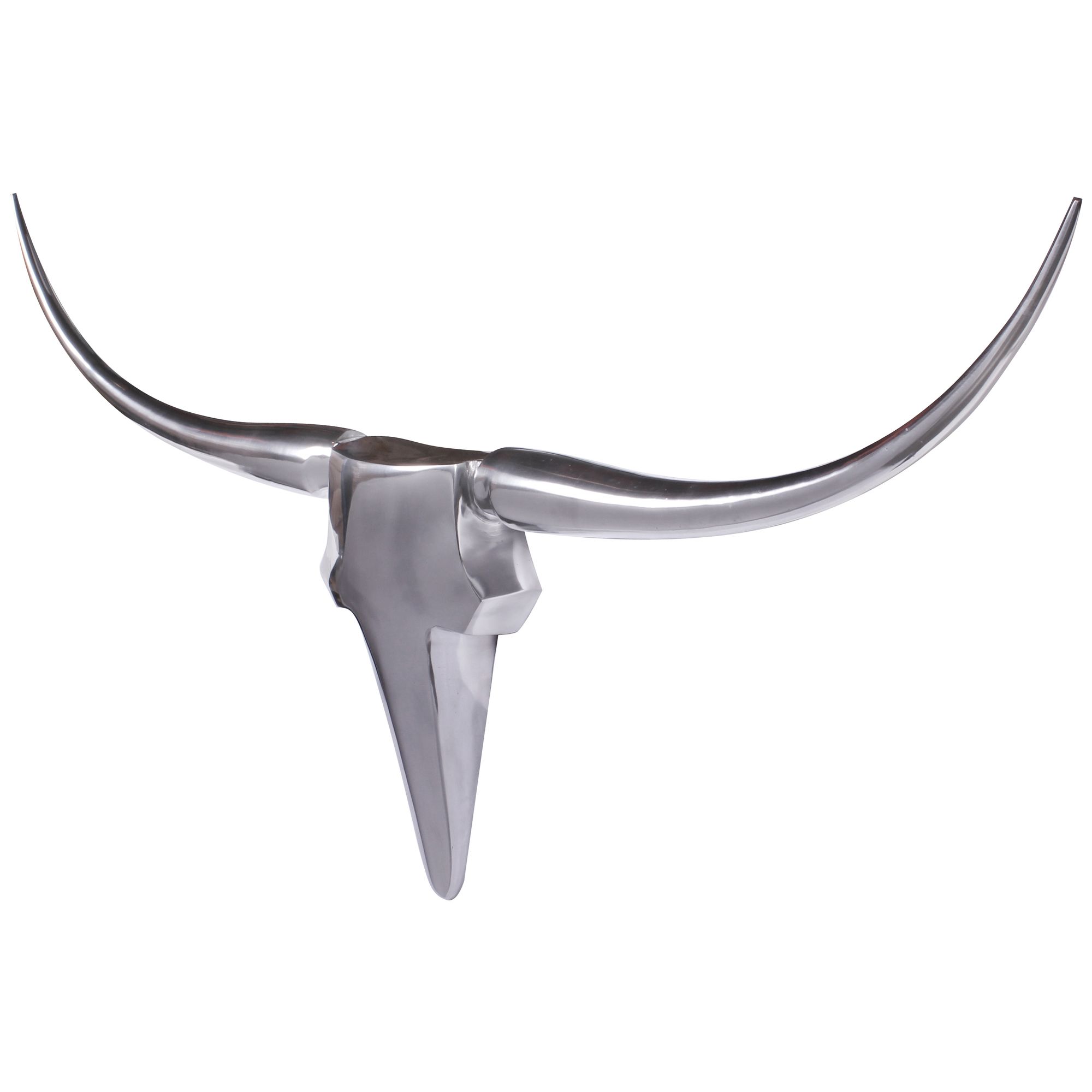 FineBuy Bull Geweih L Wanddekoration 125 cm breit Aluminium silber Wandgeweih