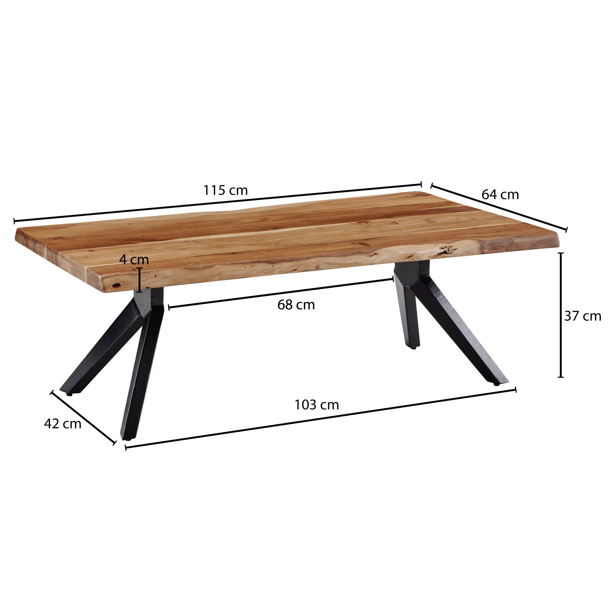FineBuy Couchtisch 115x37x64 cm Massivholz Design Wohnzimmertisch Sofatisch