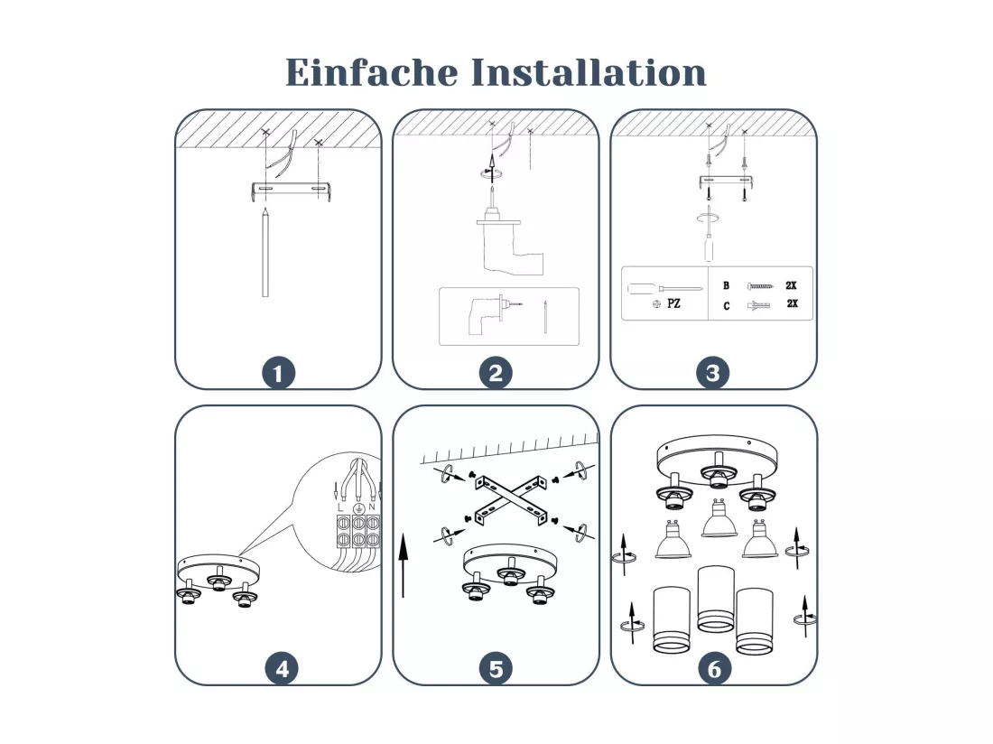 NETTLIFE Plafonnier noir moderne : 3 spots de plafond orientables en métal, plafonnier GU10, pour chambre, salle à manger, sans ampoule