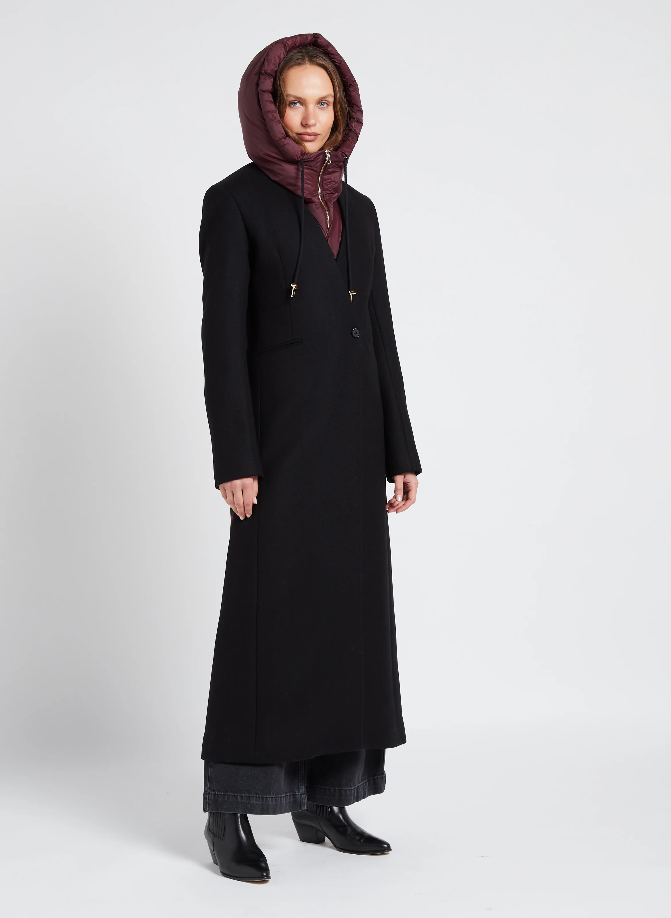 SOLO - Manteau col V en laine mélangée| Noir