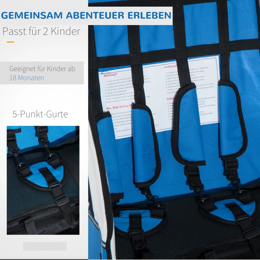 HOMCOM Kinderanhänger mit Staufach blau, weiß