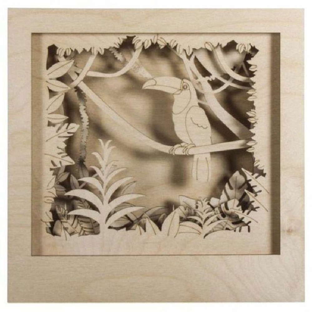 Cadre décoratif en bois à motif 3d - 24 x 24 x 6,5 cm - toucan