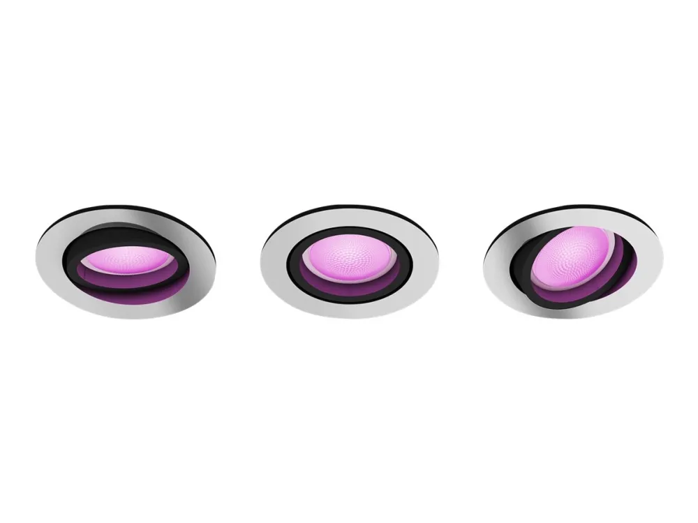 Philips Hue White and Color Ambiance Centura - Indlejret spotlys - LED-spot lyspære - GU10 - 5.7 W - klasse G - 16 millioner farver/varmt hvidt til koldt hvidt lys - 2000-6500 K - aluminium (pakke med 3)