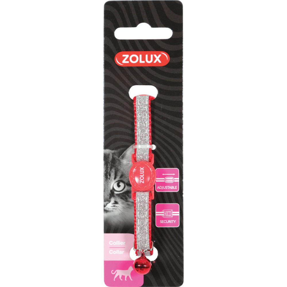 Collier shiny nylon réglable de 17 à 30 cm rouge pour chat