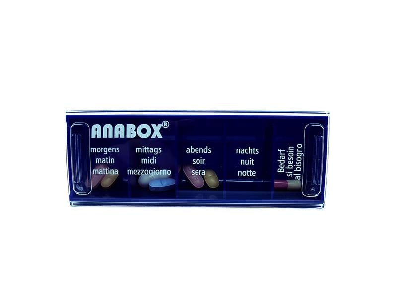 Anabox Tagespillenspender Medidispenser blau 5 Fächer DE/FR Medikamentenbox