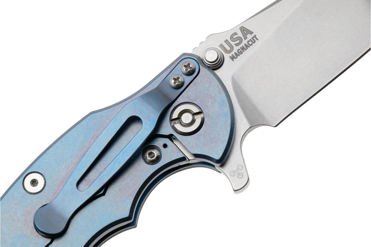 Rick Hinderer Jurassic Slicer, Hollow ground Magnacut, Blue Stonewashed, Black G10, zakmes
