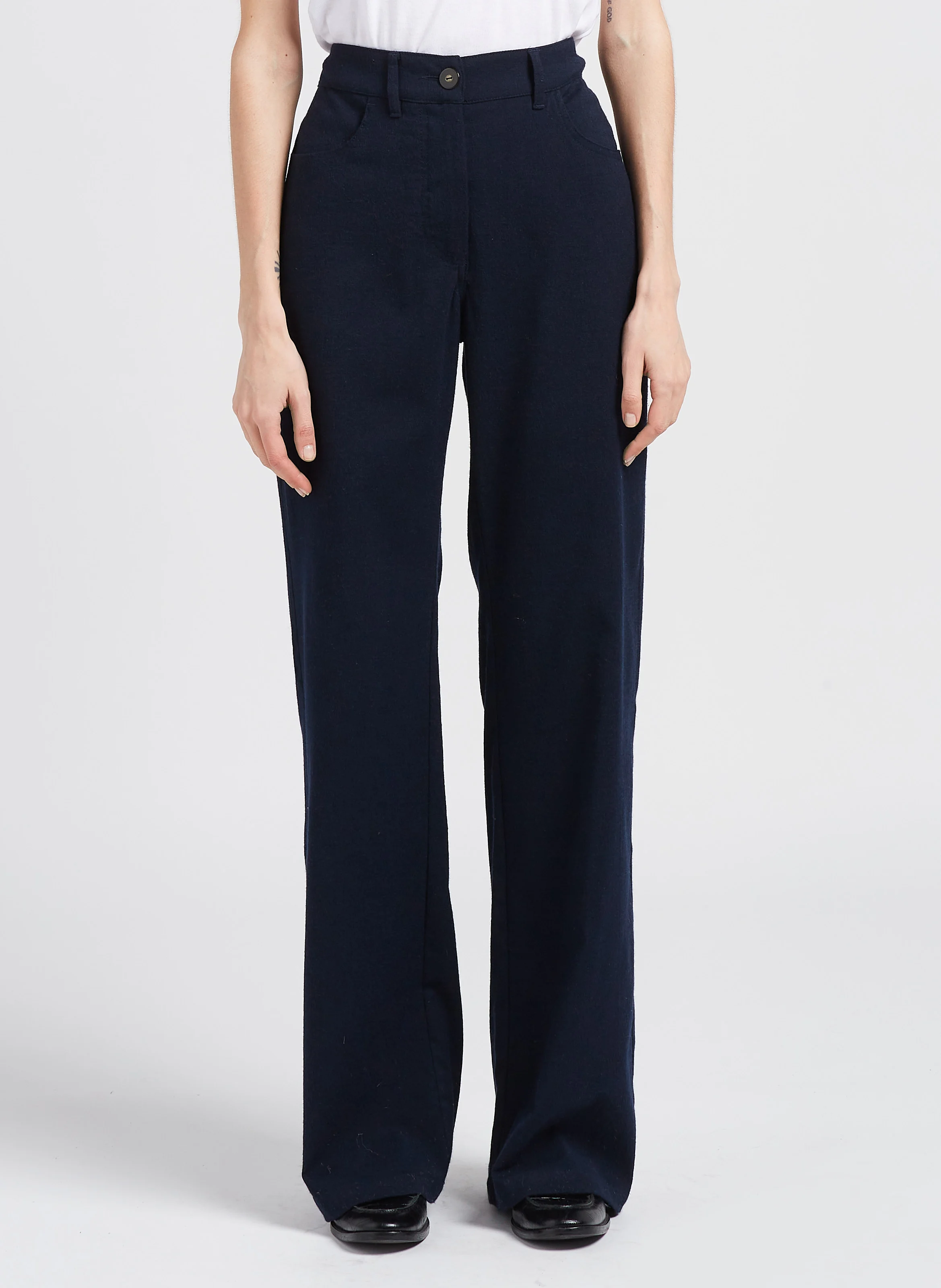URBAIN - Pantalon large en laine mélangée | Bleu