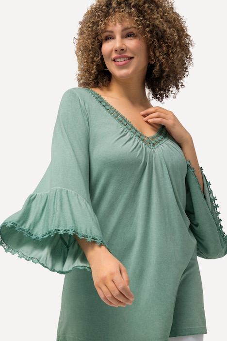 T-Shirt, cold dyed, Spitze, V-Ausschnitt, 3/4-Arm