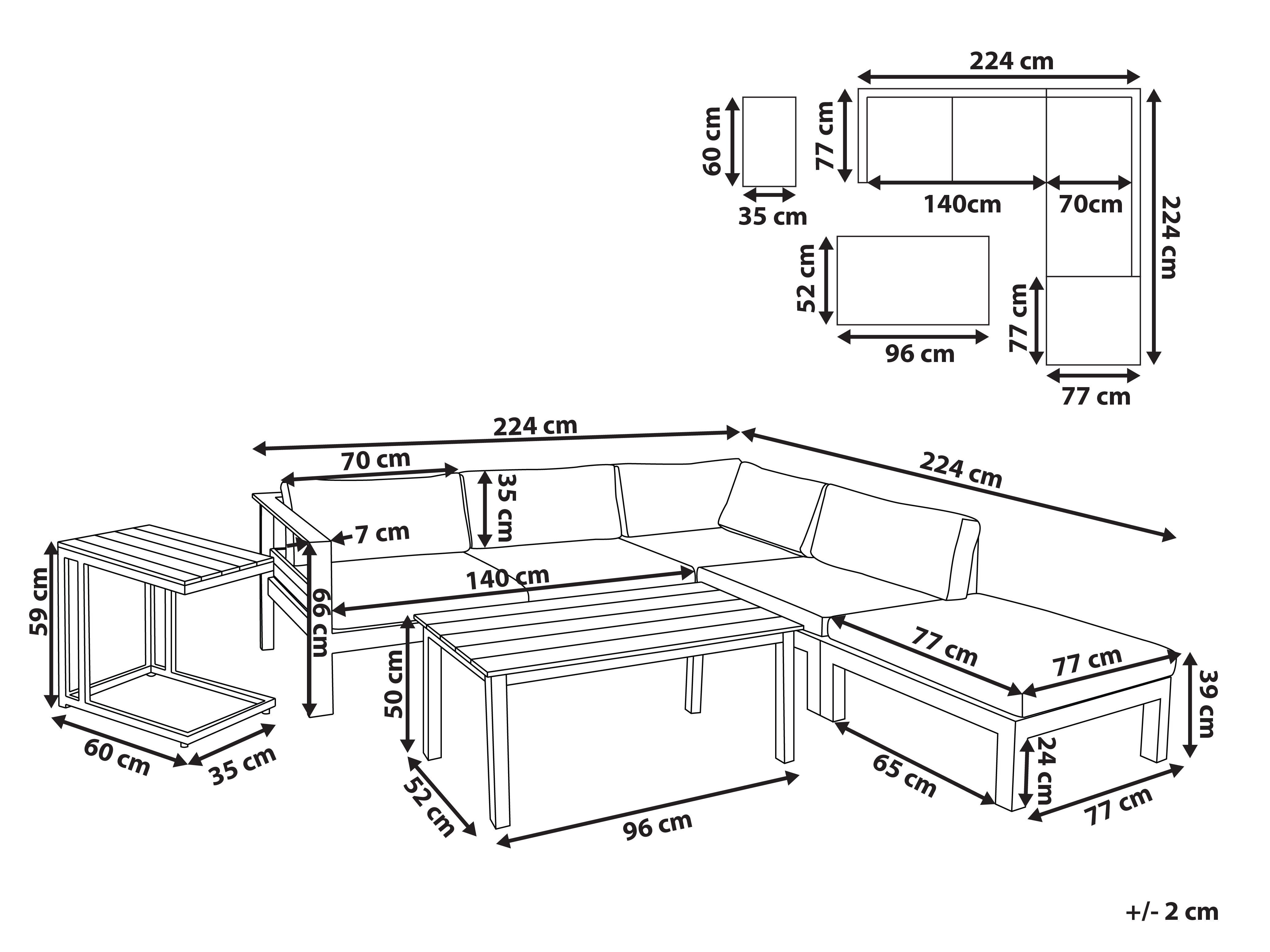 Tuin hoekloungeset met tafel 5-zits MESSINA linkszijdig Beige/groen
