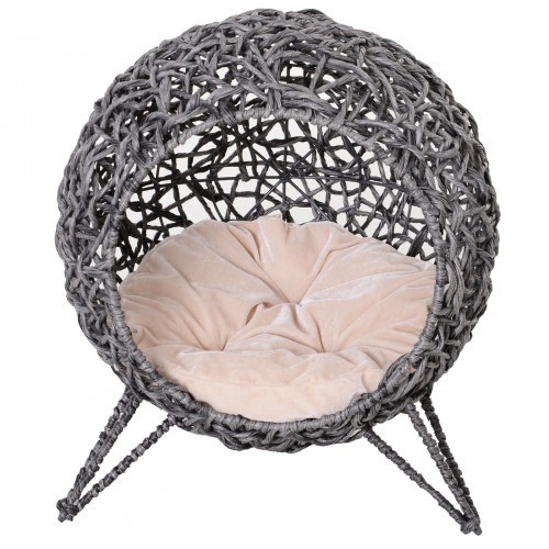 Cama em forma de caverna de vime PawHut para gatos, cinza