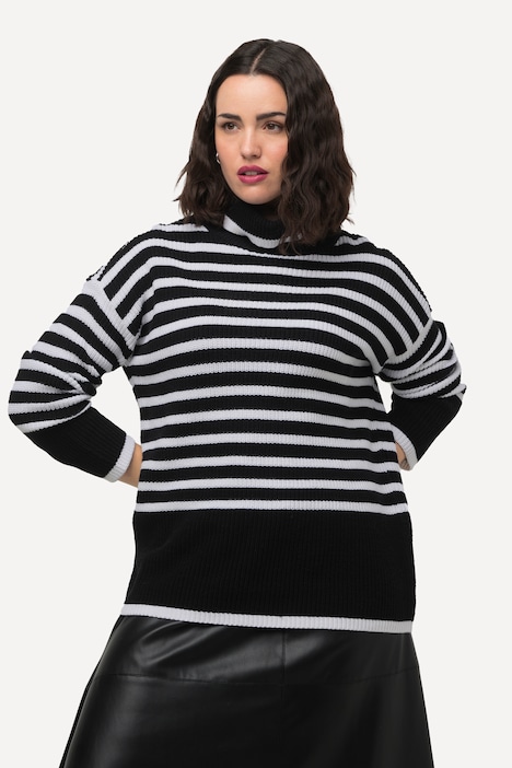 Pullover, Streifen, Rippstrick, Rollkragen, Langarm