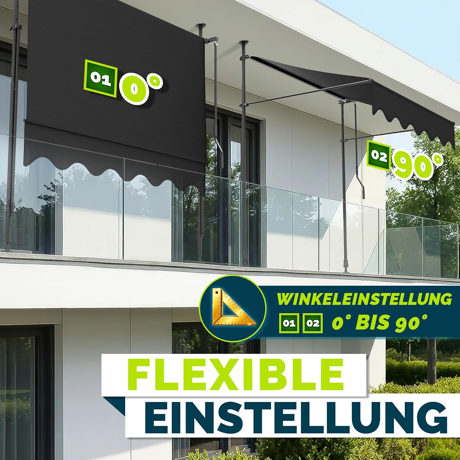 tillvex Klemmmarkise mit Handkurbel Balkon | Balkonmarkise ohne Bohren | Markise UV-beständig & höhenverstellbar | Sonnenschutz Terrasse & Garten wasserdicht (Anthrazit, 400cm)