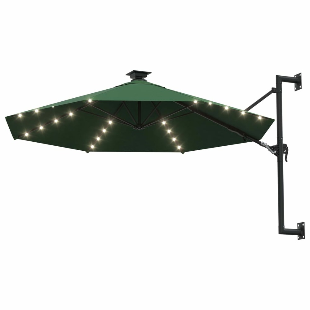 Parasol mural avec mât métallique et led 300 cm vert