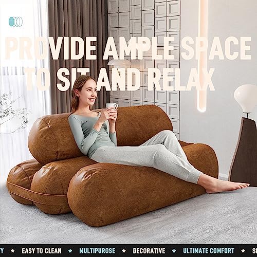 Stilvolles Beige Schlafsofa & Chaiselongue mit Armlehnen & 2 Lendenkissen - Ultraweiches Polsterbett für Wohnzimmer & Schlafzimmer - Kompakt
