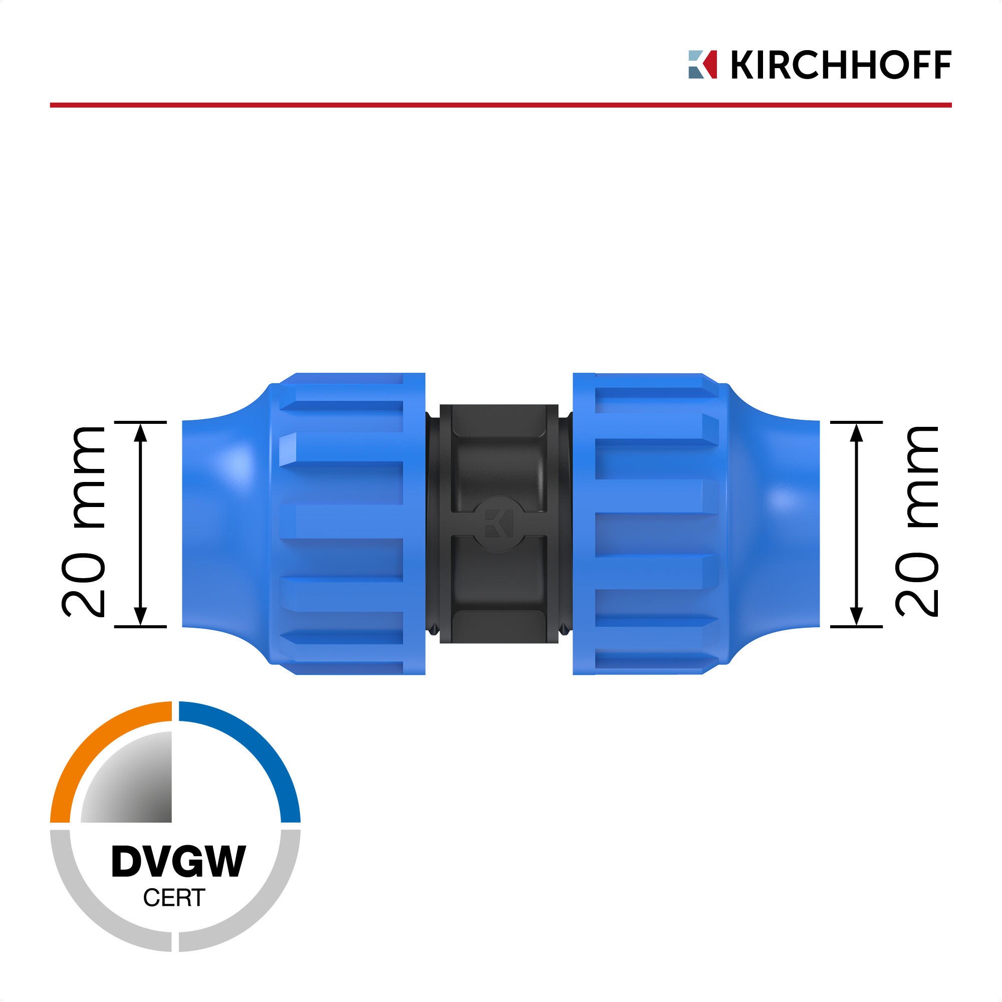 KIRCHHOFF Verbindungsstück 20 x 20 mm für HDPE Bewässerungssystem, Gartenbewässerung Made in EU