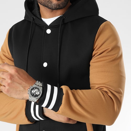 Ensemble Veste Teddy Capuche Et Pantalon Jogging 0121 Noir Camel