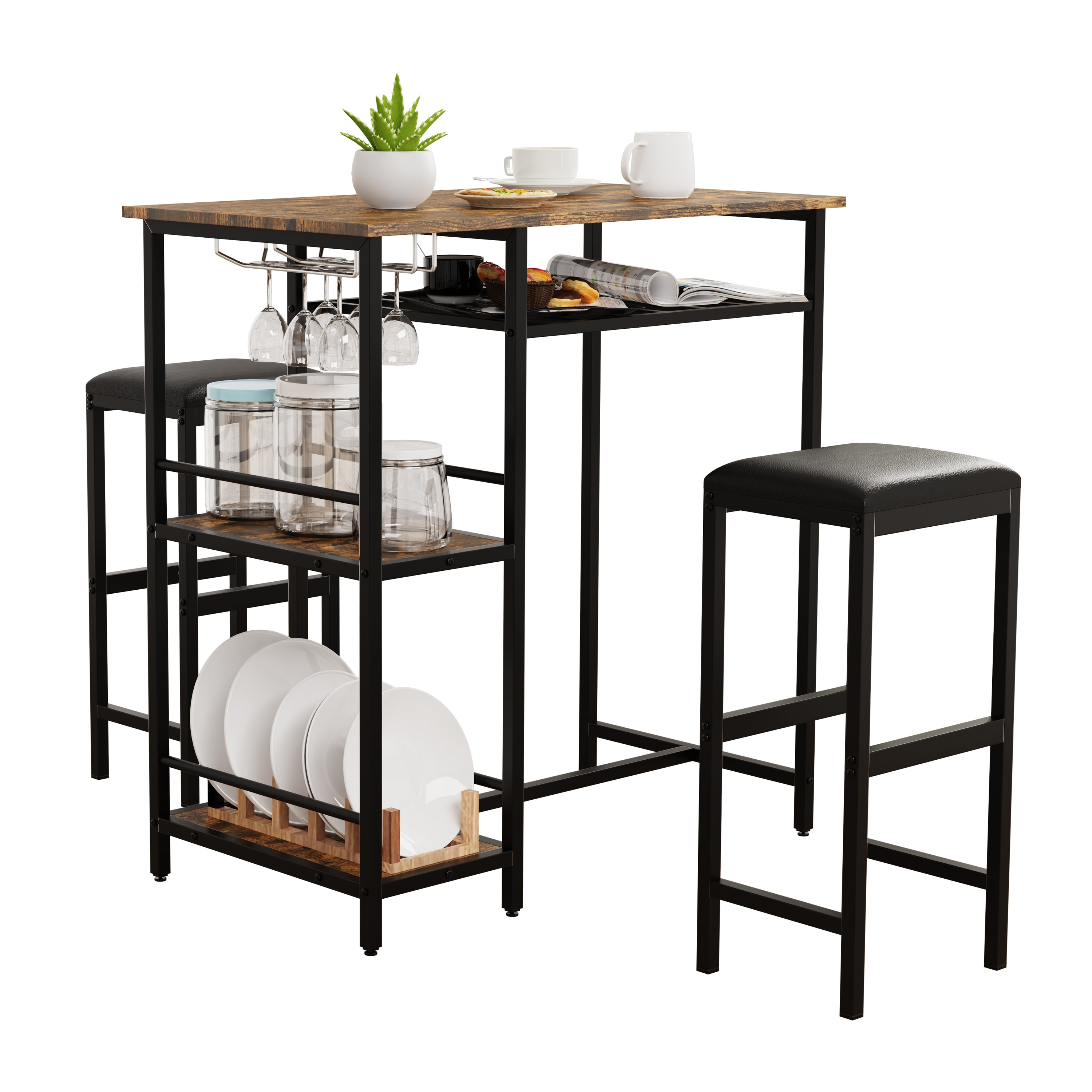 VCM 3 tlg. Set Bartisch Tresen Stehtisch Bistrotisch Bartresen Bockerhocker Kolari
