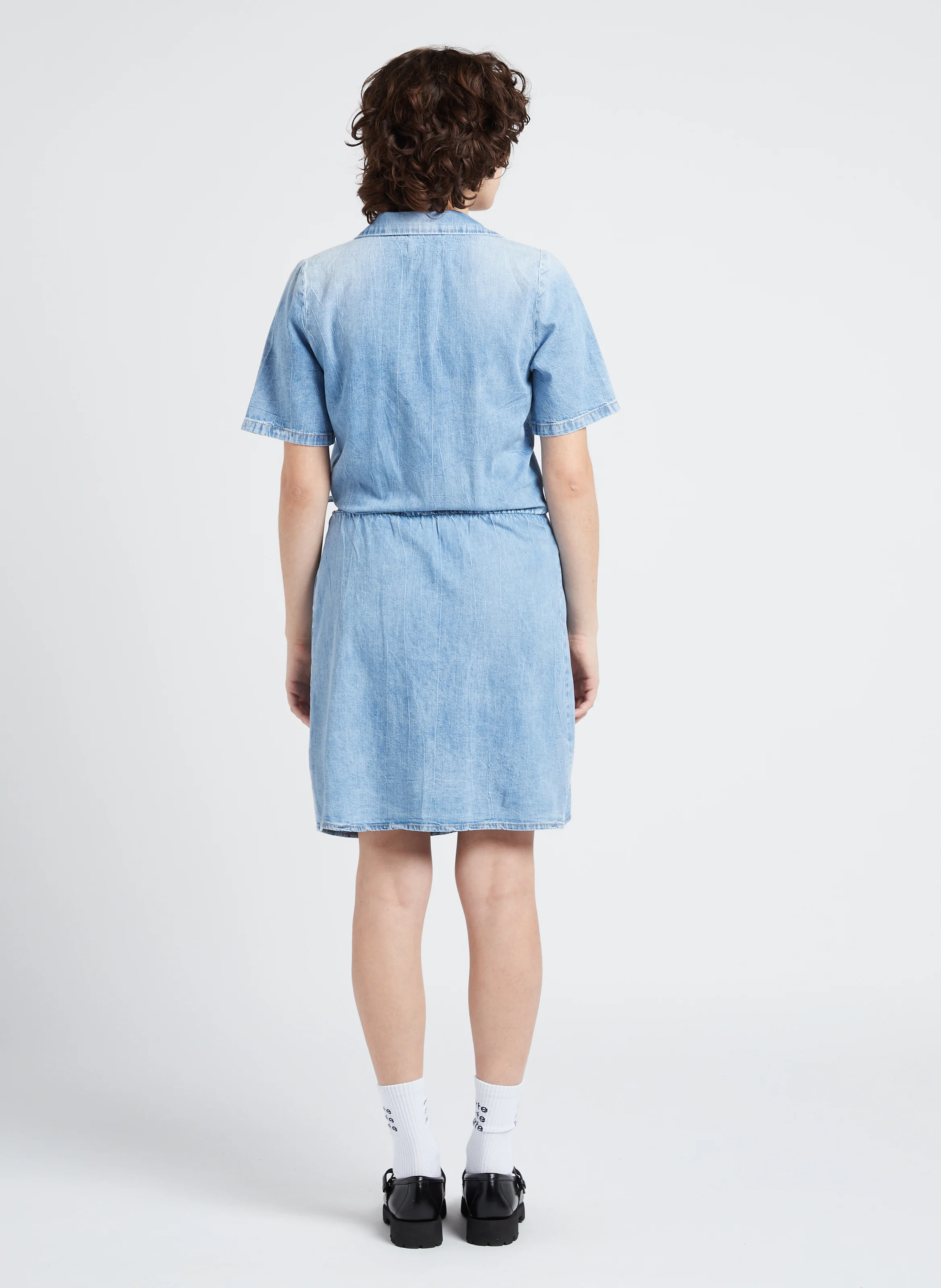 FLOE - Robe droite col classique en coton | Bleu