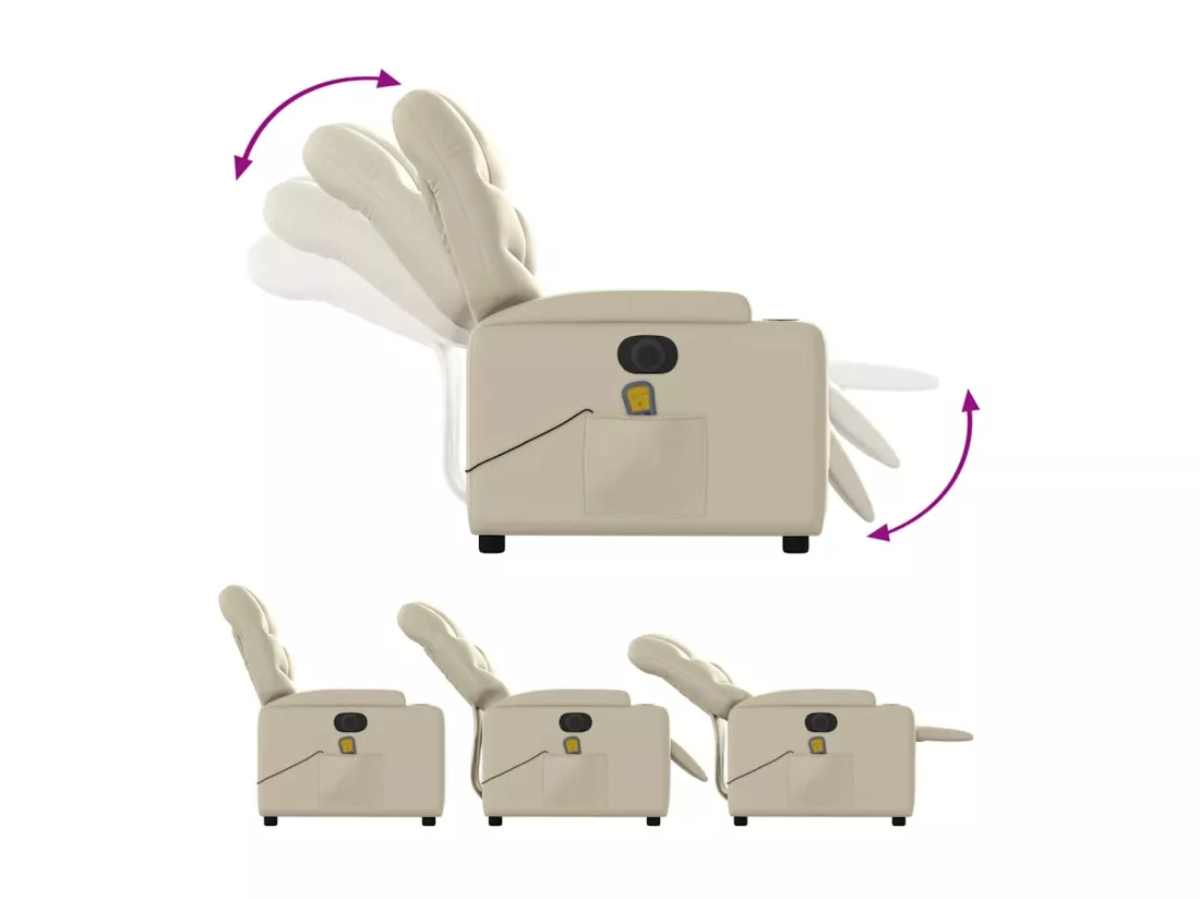 Fauteuil massant inclinable électrique crème similicuir