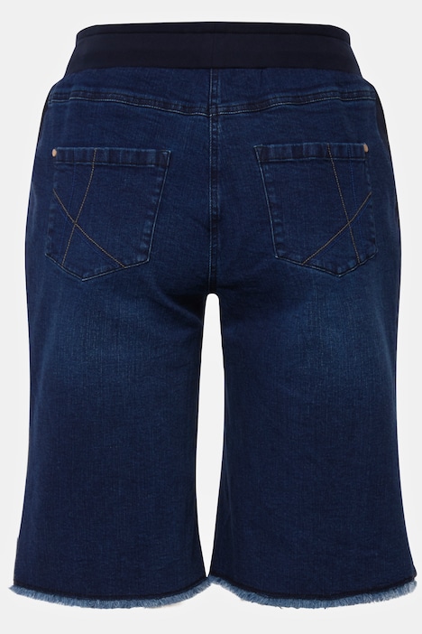 Boyfriend-Jeansbermuda, Rippbund, Kordel, Fransen