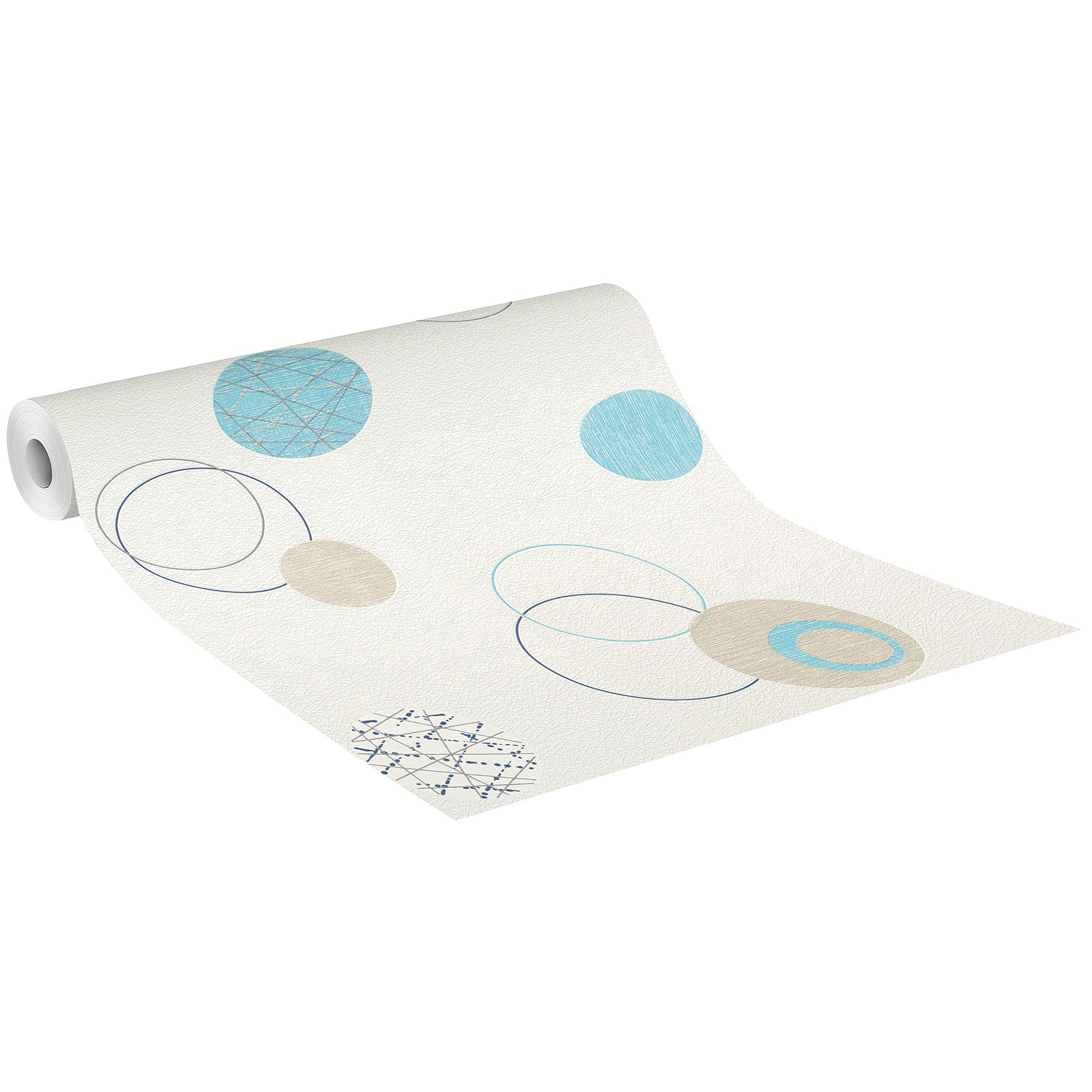 Vliestapete - beige-blau - Kreise - 10 Meter
