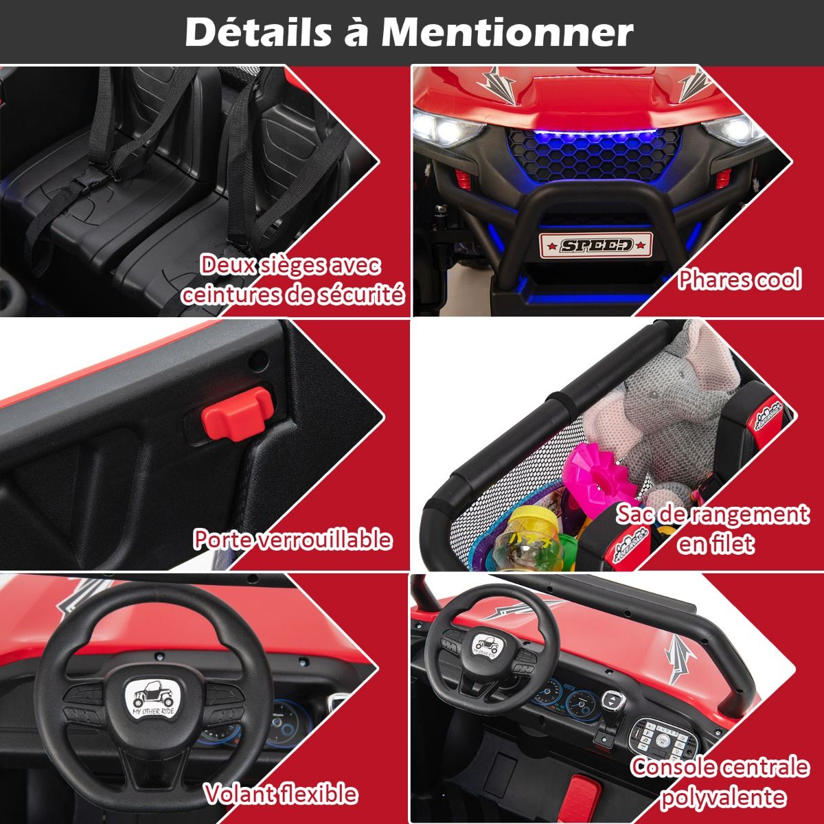 Voiture électrique Enfant 12 V Télécommande pour 3-8 Ans 2 Vitesses Ressort de Suspension Charge 59KG 118x74x71CM Noir/Rose/Rouge - Lidl-Manfred